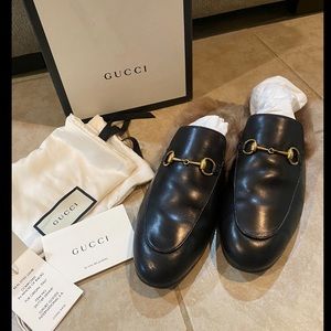 Gucci Fur Lined Leather Princetown Slipper Size 39